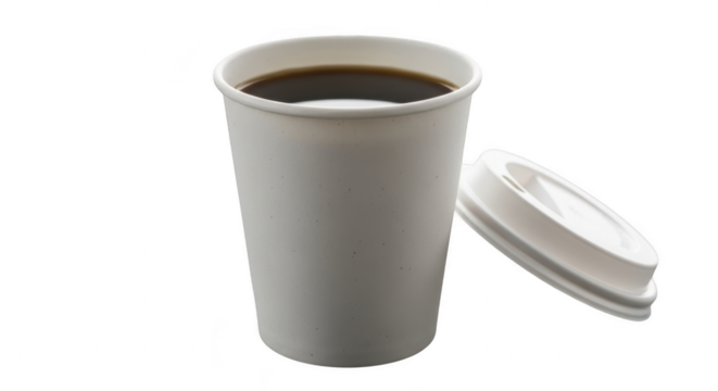 Hot coffee beverage in a white paper cup with lid ready for enjoyment illustration