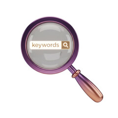 Discover trending keywords with this magnifying glass visual, perfect for SEO strategy and online marketing, unlock search engine success and boost visibility