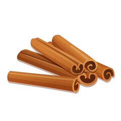 Vector illustration of cinnamon sticks isolated on a white background. Aromatic spice, natural ingredient.
