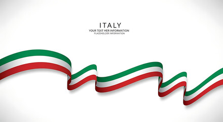 Fototapeta premium Wavy italian flag ribbon design with text celebrating italy and italian heritage