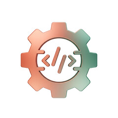 Streamlined software development represented by a cog with coding symbols, illustrating efficient tech workflows for modern digital solutions and programming success