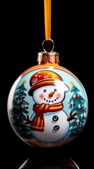 Christmas Baubles with Snowman. Christmas Decoration on the Christmas tree. Selective focus. Holiday. Christmas Baubles. Christmas. Merry Christmas Concept. New Year. Happy New Year Concept.
