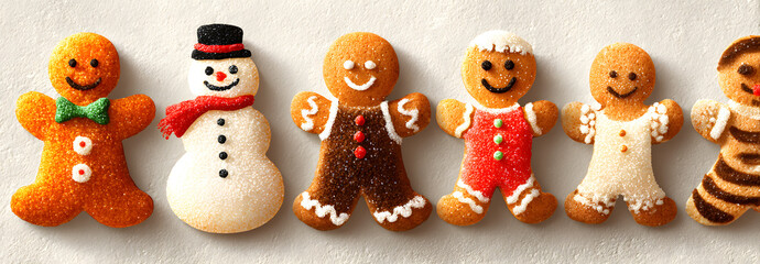 Obraz premium Collection of different gingerbread men on a transparent background. The concept of holidays and fun.