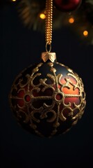 Christmas bauble on black background. Christmas Baubles. Christmas. Merry Christmas Concept. Happy New Year Concept.