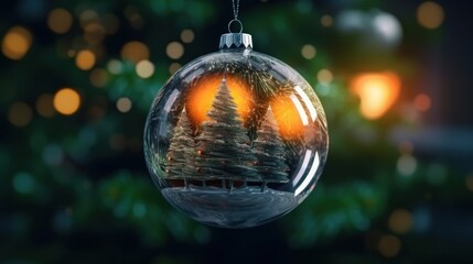 Christmas tree decoration with baubles and lights bokeh background. Christmas Baubles. Christmas. Merry Christmas Concept. Happy New Year Concept.
