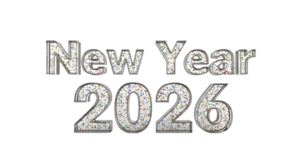 New year 2026 text isolated on transparent background