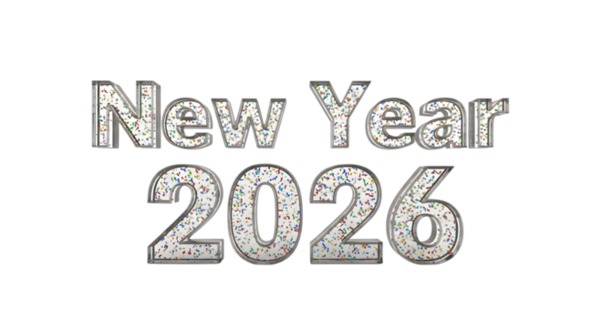 New year 2026 text isolated on transparent background
