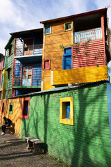 Vertical image of colorful buildings in La Boca, Buenos Aires
