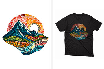 abstract mosaic landscape t-shirt design colorful vector print