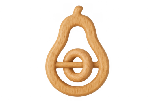 Wooden pear shaped baby rattle with moving parts