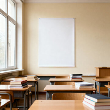 Classroom with blank poster mockup