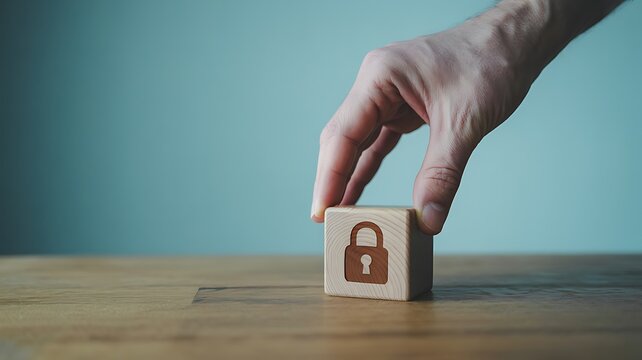 Hand Placing Cloud Icon Block on Stump Symbol of Digital Data Storage and Online Backup, Representing Upload and Connectivity