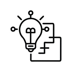 A line drawing of a lightbulb connected to a geometric circuit