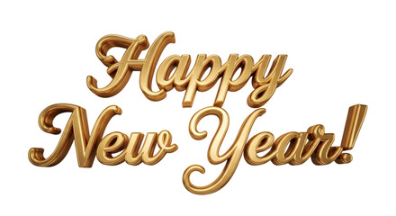 Golden happy new year text isolated on transparent background