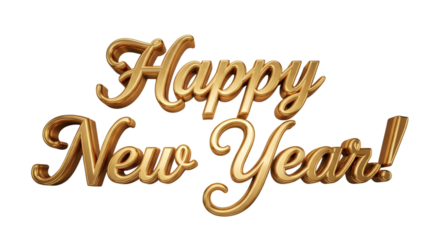 Golden happy new year text isolated on transparent background