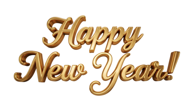 Golden happy new year text isolated on transparent background