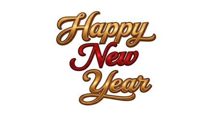 Golden and red happy new year text isolated on transparent background