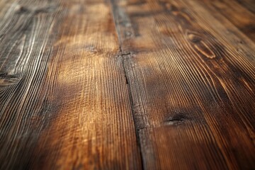 Fototapeta premium A textured dark wood surface displaying natural grain, knots, and warm tones, evoking a rustic, vintage feel.