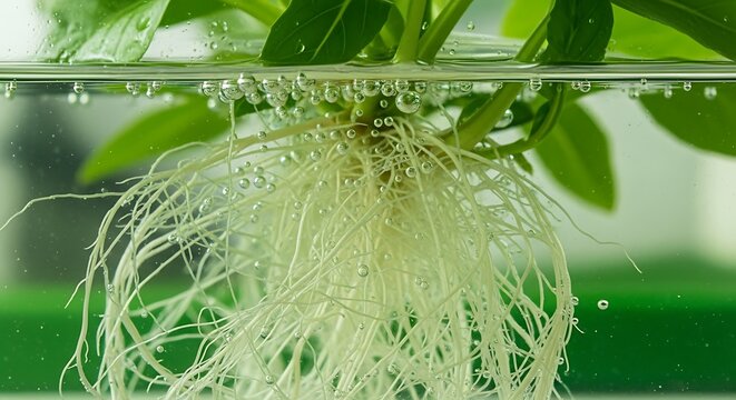 Hydroponic Plant Roots Growing in Water.