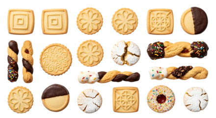 Variety of delicious homemade cookies isolated on transparent background