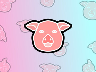 Minimalist pink pig head icon on pastel gradient background. Cute cartoon animal design for kids, stickers, logo, or digital artwork.