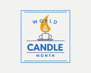 World Candle Month Logo with Flame Cup and Bold Text in a Blue Frame