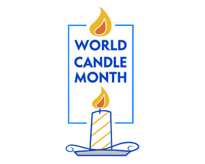 World Candle Month Logo with Flame Cup and Bold Text in a Blue Frame