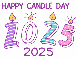 Happy Candle Day 2025 Illustration with Cute Candles and Bold Typography on White Background