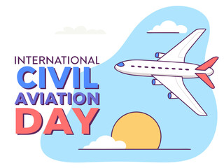 International Civil Aviation Day Celebration with Airplane and Sun in Vector Illustration Style vector