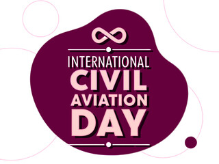 International Civil Aviation Day Graphic with Abstract Shapes and Purple Text on Yellow Background
