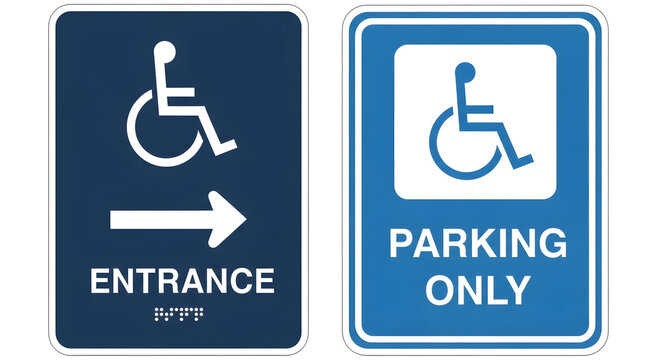 Accessible Entrance and Parking Signs with Wheelchair Symbols, Blue ISA Accessibility Signs for Entrance and Parking, Handicap Access and Parking Only Signage Set, International Symbol of Access