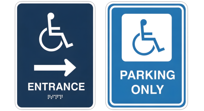 Accessible Entrance and Parking Signs with Wheelchair Symbols, Blue ISA Accessibility Signs for Entrance and Parking, Handicap Access and Parking Only Signage Set, International Symbol of Access