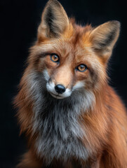 Fototapeta premium Portrait of a red fox, isolated on black background