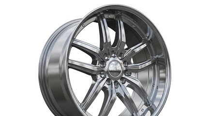 Shiny Chrome Alloy Wheel with Multi-Spoke Design on White Background.