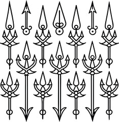 Collection of Stylized Trident and Arrow Symbols – Vector Weapon Icons and Emblems