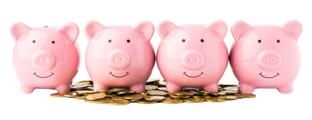 Piggy bank growing money savings financial growth investment wealth concept coins sprouting prosperity business success budget economy isolated illustration