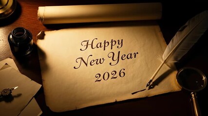 Celebrating 2026: A Vintage New Year's Wish with Quill and Ink, Nostalgic Charm - Powered by Adobe
