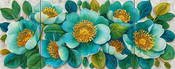 a set of handpainted tiles clipart, artisanal decor element, photorealistic ceramic texture, mosaic pattern, isolated on white background