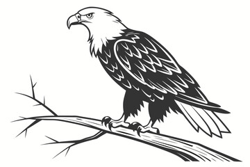 Flying Eagle Line Art Vector - Monochrome Outline Graphic