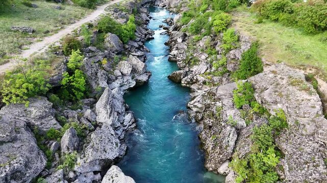 Aerial view of Niagara Waterfall and Cijevna River in Podgorica