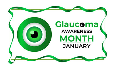 Promote eye health with this green ribbon design for Glaucoma Awareness Month in January. Ideal for medical campaigns, health posters, and vision care awareness projects. Banner poster background.