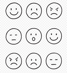 Hand Drawn Facial Expressions Set  on Transparent Background