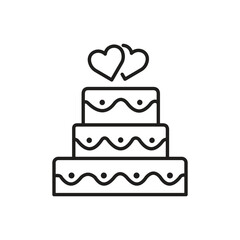 A threetiered cake with wavy lines and dots topped with two overlapping hearts