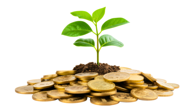 Plant Growing on Coins, Isolated, Cutout, Transparent PNG