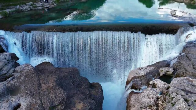 Aerial shot dry waterfall Vodopad Niagara, Montenegro. 