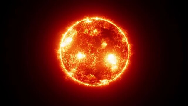 Fiery sun rendering with dynamic solar flares and corona effect, isolated overlay footage