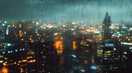 Aerial view of the New York City skyline at night featuring illuminated urban architecture and downtown buildings reflecting lights over the river during a dark evening sunset