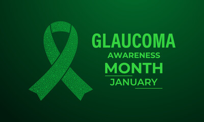Promote eye health with this green ribbon design for Glaucoma Awareness Month in January. Ideal for medical campaigns, health posters, and vision care awareness projects. Designed in a low poly style.