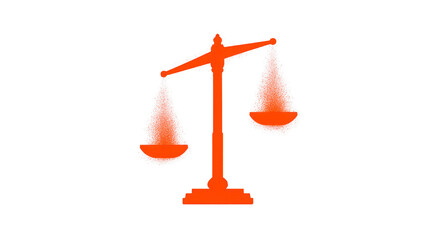 Orange balance scale symbolizing justice equality and fairness isolated on transparent background with textured grainy effect for modern creative and conceptual design