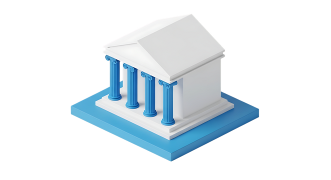 3d render of bank building isolated on transparent background for financial concept